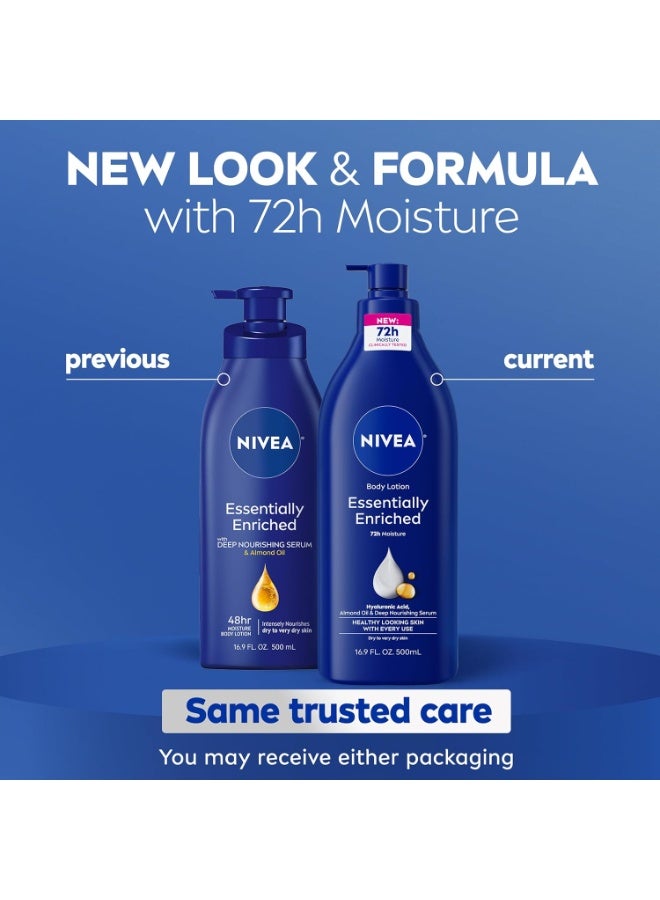 NIVEA Essentially Enriched Body Lotion for Dry Skin, Pack of 2, 500ml Pump Bottles - Image 2